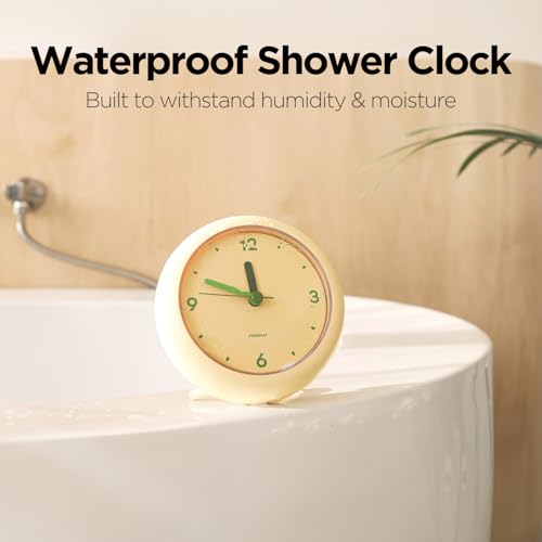 mooas Marshmallow Silent Bathroom Clock, Battery Operated (Ivory) | Silent Non-Ticking Bathroom Clock, Splash-Proof, Stand/Hook/Suction, Kitchen, Bathroom