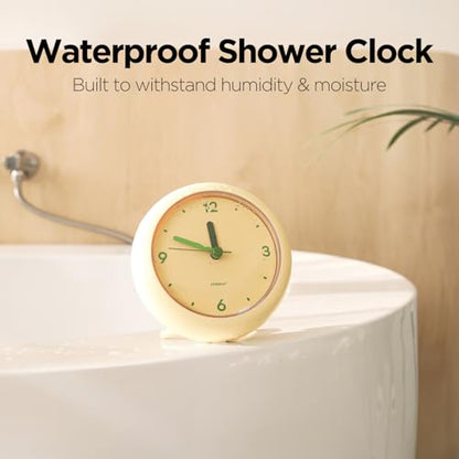 mooas Marshmallow Silent Bathroom Clock, Battery Operated (Ivory) | Silent Non-Ticking Bathroom Clock, Splash-Proof, Stand/Hook/Suction, Kitchen, Bathroom