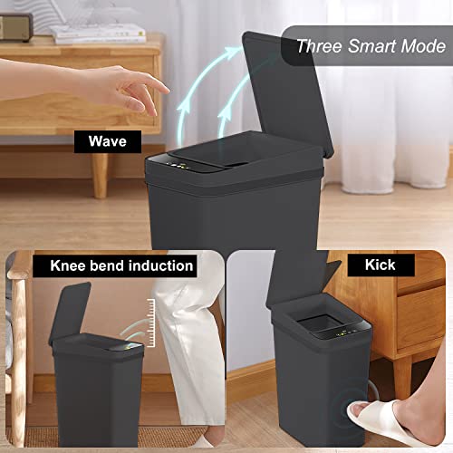 Touchless Bathroom Trash Can - 2.5 Gallon Smart Trash Can Sensor Motion | Skinny Trash Bin with Lid - Electric, Narrow, Plastic, Auto Open - Small Slim Automatic Garbage Can ( Black )