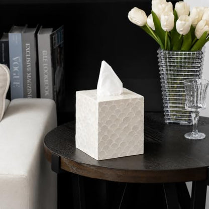 5.9" Capiz Shell Tissue Box Cover for Kleenex and More, Square Decorative Holder with Bottom Slider, Handmade Bathroom Accessory Coastal Décor (Natural)