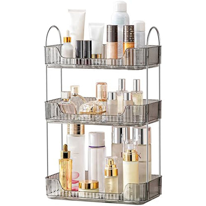 Akinbas 3 Tier Bathroom Organizer Countertop Makeup Perfume Tray Skincare Organizer for Bathroom Dresser Vanity (Grey)