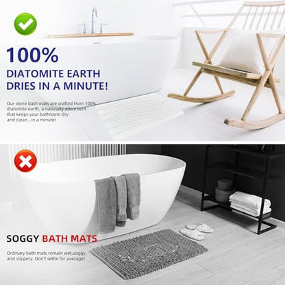 Fast Drying Stone Bath Mats for Bathroom, Non-Slip Diatomaceous Earth Bath Mat, Super Absorbent Bath Mat Stone (23.6''×15.4" White Flow)