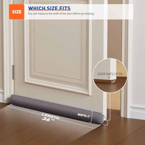 MAGZO Door Draft Stopper 36 Inches, Energy Saving, Gray | Weighted Sound Proofing for Door Draft Blocker, Under Door Gap Filler with Machine Washable Fabric