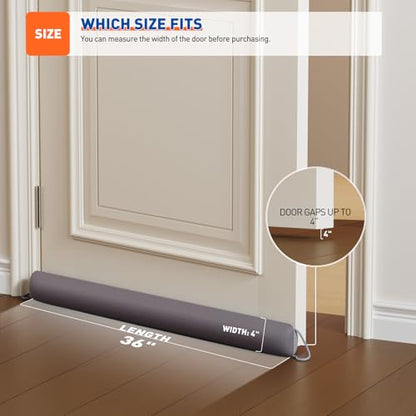 MAGZO Door Draft Stopper 36 Inches, Energy Saving, Gray | Weighted Sound Proofing for Door Draft Blocker, Under Door Gap Filler with Machine Washable Fabric
