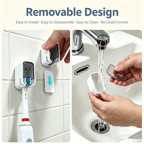 2PCS Toothbrush Holder Wall Mounted for Bathroom with Cover for Shower - with Toothpaste Clip - Single Slot Toothbrush Dispenser Storage Organizer for Travel with Detachable Design