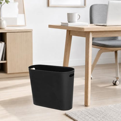 ROYFACC Small Trash Can Plastic Bathroom Wastebasket 3.2 Gallon Slim Garbage Container Bin with Handle for Home Kitchen Bathroom Bedroom Office, 2 Pack (Black)