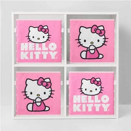 Hello Kitty Set of 2 Storage Cubes with Handles, Durable Foldable Fabric Organizer Bins for Bedroom, Closet, Nursery & Dorm, 10x10x10 Inch Cube Storage Baskets for Toys, Clothes & Shelves