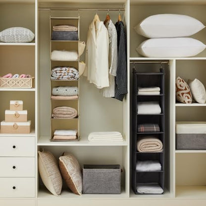 YOUDENOVA Hanging Closet Organizer and Storage, 6-Shelf, Beige | Breathable Fabric, 2 Side Pockets, Clothes Organizer, Hanging Shelves, Closet Storage, College Dorm Room Essentials for Guys