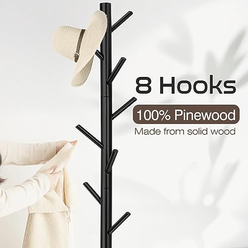 WANGMUXIA Coat Rack, Freestanding Coat Rack with 8 Hooks and 3 Adjustable Size Tree Coat Racks for Bedroom, Hallway, Entrance, Office, for Hats, Coats, Scarves, Handbags