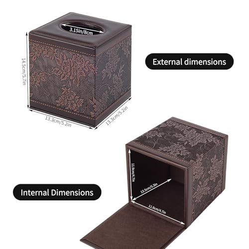 Tissue Box Cover Square,Modern Leather Tissue Box Holder for Napkin Facial Paper Organizer Bottom with Magnet Reinforcement for Home/Hotel/Restaurant/Office/car/Living Room(Retro)
