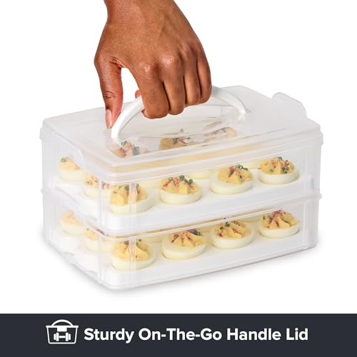 Snapware (2-Layer, 24 Eggs) Plastic Detachable Deviled Egg Carrier Storage Container With Lid and Handle, Freezer Dishwasher Microwave Safe | With lid and handle, freezer, dishwasher, microwave safe