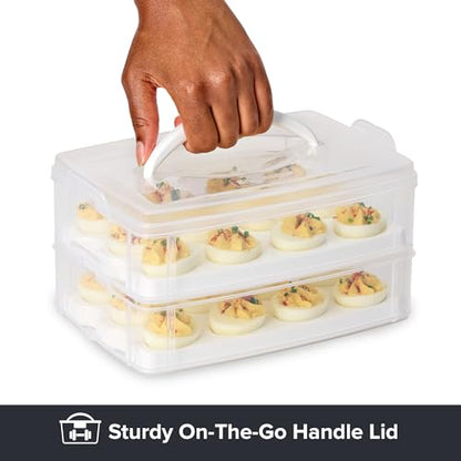 Snapware (2-Layer, 24 Eggs) Plastic Detachable Deviled Egg Carrier Storage Container With Lid and Handle, Freezer Dishwasher Microwave Safe | With lid and handle, freezer, dishwasher, microwave safe