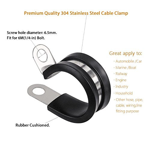 LOKMAN 20 Pack 1 Inch Stainless Steel Cable Clamp, Rubber Cushioned Insulated Clamp, Conduit Wire Holder Strap Clips for Tube, Pipe or Wire Cord Installation