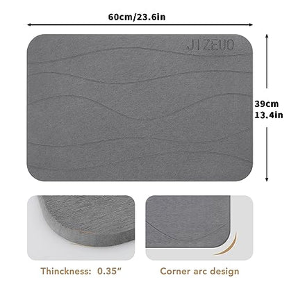 Stone Bath Mat, Diatomaceous Earth Shower Mat, Non-Slip Super Absorbent Quick Drying Bathroom Floor Mat，2 Pack, Grey