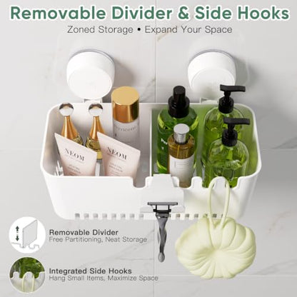 LUXEAR Shower Caddy Suction Cup Shower Basket 2 Pack, NO-Drilling Removable Plastic Shower Shelf Organizer for Bathroom Storage & Kitchen Max Hold 22lbs,Waterproof,One Second Installation Shower Rack
