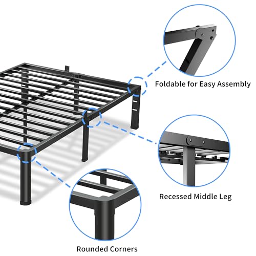 VIPSHOW 18 Inch Queen Bed Frame with Round Corners No Box Spring Needed