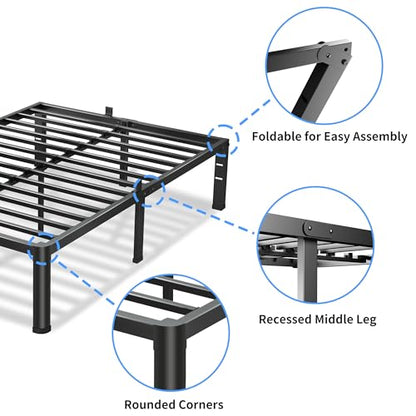 VIPSHOW 18 Inch Queen Bed Frame with Round Corners No Box Spring Needed