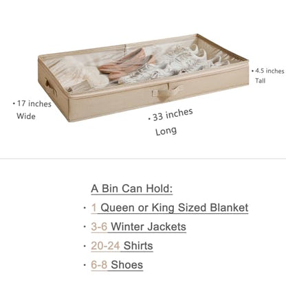 Berdeng 3 Pack Under Bed Storage Containers, Low Profile Underbed Shoes and Clothes Storage Organizer with Sturdy Sidewalls/Bottom, Large Dorm Storage Bins,33 * 17 * 4.5 inches,45L