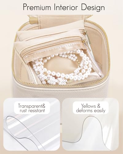 VLANDO Travel Jewelry Case,Valentines Gifts,Small Jewelry Box Organizer,Travel Jewelry Storage with 6 Velvet Jewelry Zipper Pockets, Birthday Gifts for Women Girls (White)