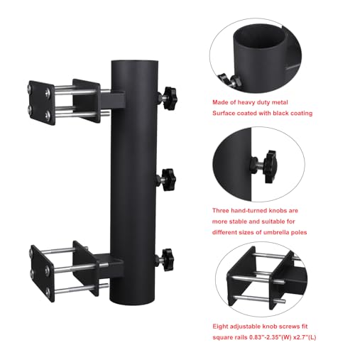 Patio Umbrella Holder Outdoor Deck Mount Umbrella Holder Heavy Duty Umbrella Clamp Hand-Turn Knob Umbrella Base Stand for Deck Railing, Fences，Docks, Courtyard Balcony, Patios