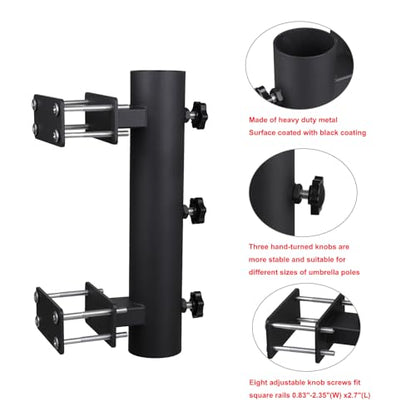 Patio Umbrella Holder Outdoor Deck Mount Umbrella Holder Heavy Duty Umbrella Clamp Hand-Turn Knob Umbrella Base Stand for Deck Railing, Fences，Docks, Courtyard Balcony, Patios