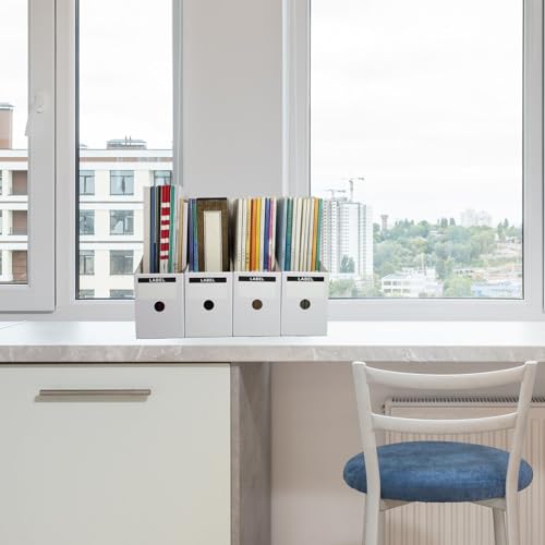 Limitliho 24 Pack White Cardboard Magazine Holder for Desk or Shelves | 10.6''H×10.2'L×3.5''W Magazine File Holder, Vertical Book Bins for Classroom and Library, Magazine Storage Box with Label
