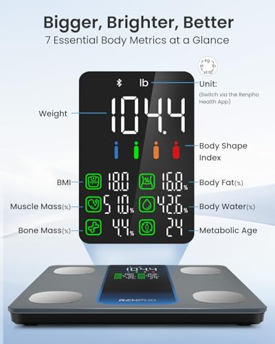 RENPHO Smart Scale for Body Weight, Body Fat, BMI, 7-in-1 Display, 500Ibs | Weight Scale with 13 Body Composition Metrics, High Accurate Bathroom Scale for Weight Loss, FSA Eligible HSA, 11.8",Elis 2XL