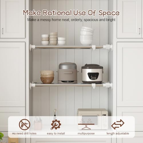 Closet Tension Shelf & Rod Expandable, Adjustable Storage Rack | Metal Organizer DIY Divider Separator for Cabinet Wardrobe Cupboard Kitchen Bathroom 15.74 - 23.62 inches