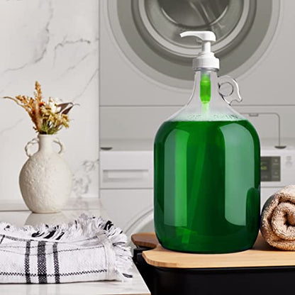 kitchentoolz Gallon Glass Pump Dispenser Bottle, Large Jug Laundry Liquid Detergent Dispenser with Pump for Laundry Room Organization, Soap, Fabric Softener, Commercial Condiment Dispenser- 128 oz