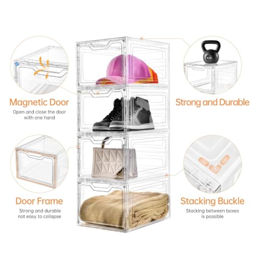 6 Pack Clear Storage Bins with Lids, 19 Qt Closet Organizers and Storage | Stackable, Magnetic Doors, Clothes Organizers and Storage, Purse Organizer, Craft Containers