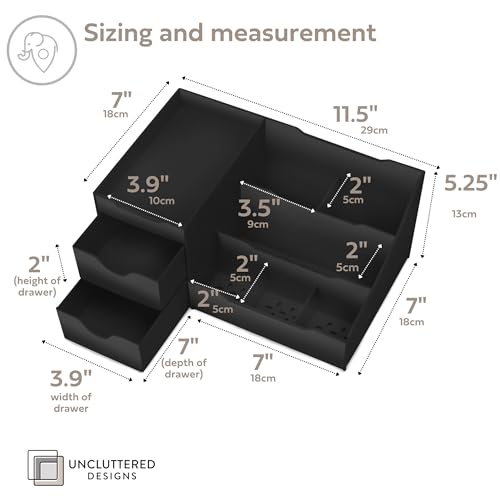 Large Black Vanity Organizer - Countertop Mens Organizer With Drawers for Cologne, Deodorant, Beard, Shaving Lotion, Perfume & Skincare - Perfect for Bathroom & Bedroom Storage