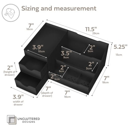 Large Black Vanity Organizer - Countertop Mens Organizer With Drawers for Cologne, Deodorant, Beard, Shaving Lotion, Perfume & Skincare - Perfect for Bathroom & Bedroom Storage