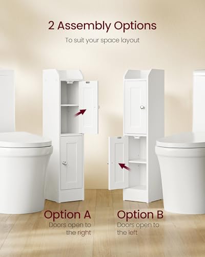 VASAGLE Storage Cabinet Slim with Reversible Doors, Farmhouse | Small Storage Corner Floor Cabinet, Narrow Orgnizer, Adjustable Shelves, Cloud White, Siren Collection, UBBK312WB01S