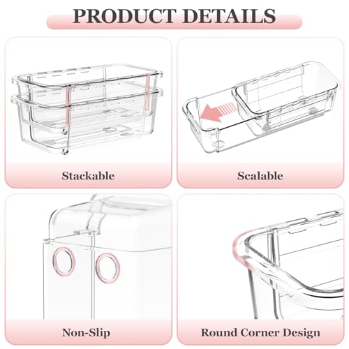 DILIBRA 16 Pcs Clear Extendable Drawer Organizer, Adjustable Drawer Storage | 3-Size Desk Drawer Organizer, Plastic Non-Slip Storage Bins for Makeup Cosmetic Jewelries Utensils Stationery Dressers Tool
