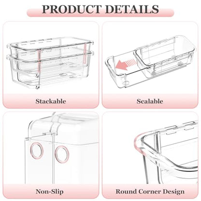 DILIBRA 16 Pcs Clear Extendable Drawer Organizer, Adjustable Drawer Storage | 3-Size Desk Drawer Organizer, Plastic Non-Slip Storage Bins for Makeup Cosmetic Jewelries Utensils Stationery Dressers Tool