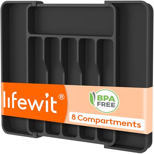 Adjustable Silverware Drawer Organizer, Expandable... (Black | Plastic)