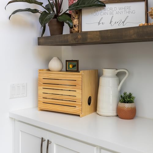 WiFi Router Storage Cabinet Router Box Hider WiFi Box Hider Shelf Cover | Deluxe • Pine Wood • Pine Finish • Seamless Side Panel Design • Fits Routers Up To 11" • Wall Mount Or Desktop Placement