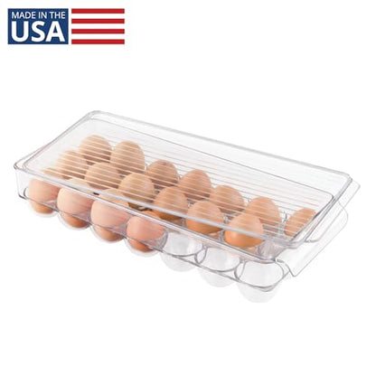 iDesign Clear Plastic Egg Holder for Fridge with Lid, 21 Egg