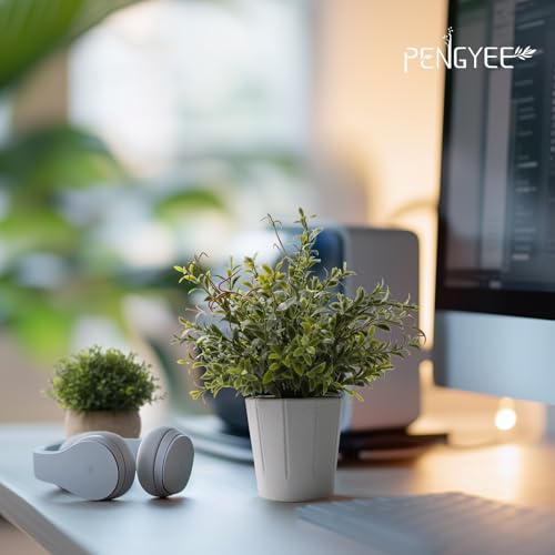 4 Pack Small Fake Plants in White Pulp Pot for Home Decor | Artificial Plants Indoor, for Bathroom Bedroom Kitchen Office Farmhouse Room Shelf Decor, Easy to Clean, Lifelike Appearance