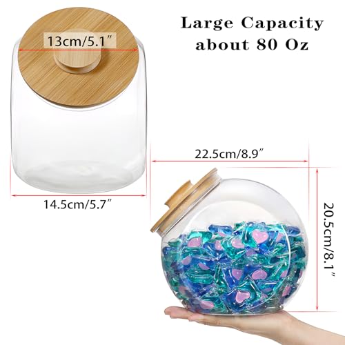 Sumnacon Laundry Pods Container with Wooden Lid, Wide Mouth Laundry Room Organization Containers Plastic Food Storage Jar for Pantry Versatile Candy Jar or Cookie Containers for Kitchen