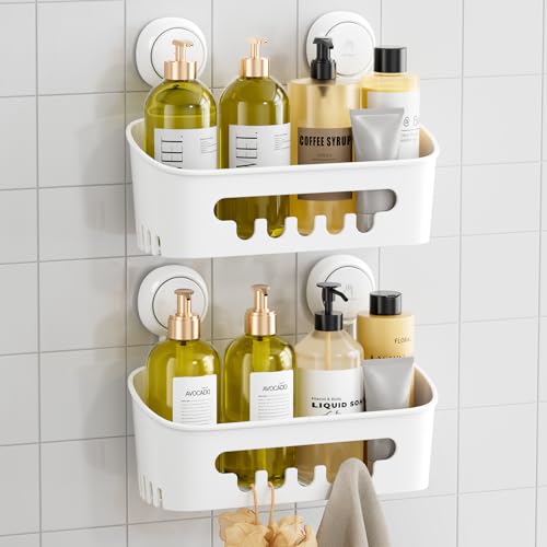 Shower Caddy Suction Cup 2 Pack, Heavy Duty Bathro... (2 Count | White-2 Shelves | Plastic)