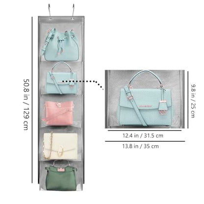 2 Pack Over the Door Hanging Vinyl Organizer Embroidery Stabilizer Holder Purse Storage for Closet Bath Towel Hanger Scarf Container 5 Large Pockets (One Side)