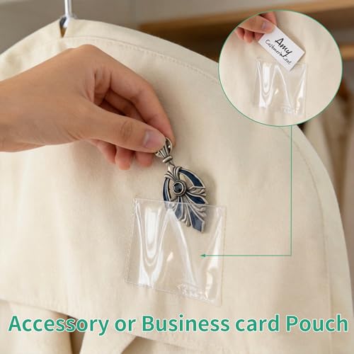 Orynthic 4 Pack Cotton Linen Shoulder Covers, Breathable Garment Cover with Clear Pocket for Hanging Clothes, Suits, Jackets