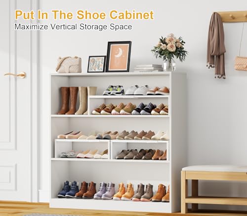 Cidaziya Expandable 1 Tier Shoe Rack for Shoe Cabinet, 1 Tier Stackable White Shoe Shelf Organizer for Closet, Sturdy Metal and Wood Structure, Hold 4-6 Pairs of Shoes