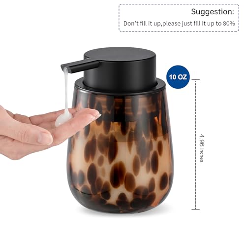Marble Glass Liquid Soap/Lotion/Hand Sanitizer Pump Dispenser, Refillable for Kitchen and Bathroom Countertop (Amber)