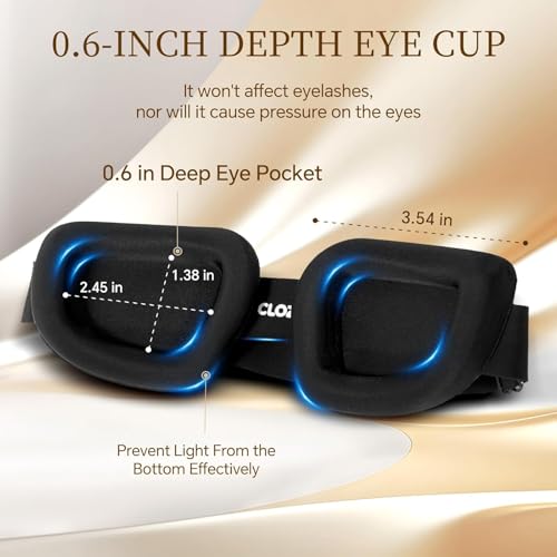 CLOZIA Sleep Mask for Sleeping, 3D Deep Eye Cups Blackout Eye Mask | 0.6" Deep Eye Cups for Lash Extensions & Side Sleepers, Soft Memory Foam, Adjustable Fit for Travel, Shift Work & Naps