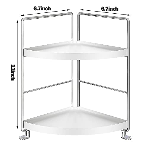 KINGNERWI 2-Tier Bathroom Counter Organizer, Vanity Corner Shelf, Silver | Makeup Skincare Storage Tray, Small Countertop Rack, Stores Cosmetics, Perfume, Seasoning, Fits Sink and Dresser