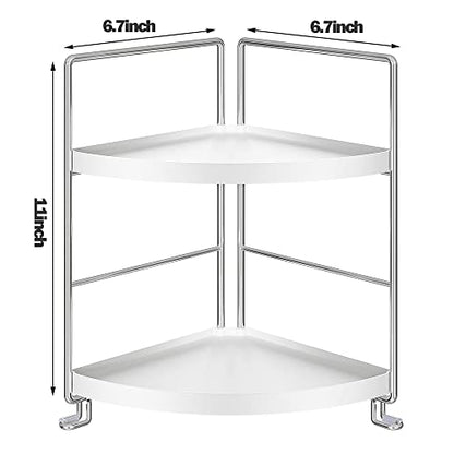 KINGNERWI 2-Tier Bathroom Counter Organizer, Vanity Corner Shelf, Silver | Makeup Skincare Storage Tray, Small Countertop Rack, Stores Cosmetics, Perfume, Seasoning, Fits Sink and Dresser