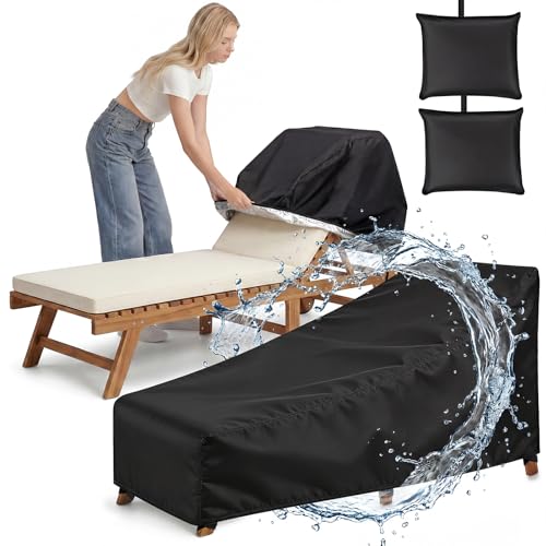 Chaise Lounge Cover 2 Pack Heavy Duty Patio Furniture Covers with Storage Bag, Buckles & Drawstring Outdoor Lounge Chair Covers Waterproof & UV Resistant All-Season Protection 82 x 29 x 31 Inch Black