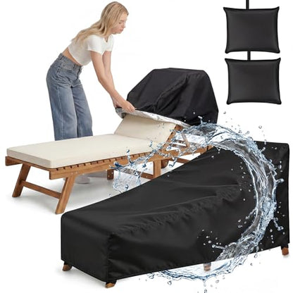 Chaise Lounge Cover 2 Pack Heavy Duty Patio Furniture Covers with Storage Bag, Buckles & Drawstring Outdoor Lounge Chair Covers Waterproof & UV Resistant All-Season Protection 82 x 29 x 31 Inch Black